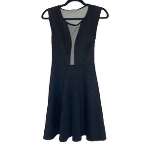 Malloy Black Plunging Illusion Mesh Floral A Line Mini Sleeveless Dress Size S